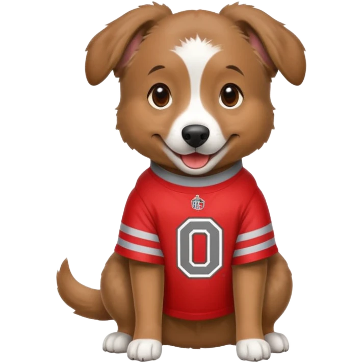 Brown Aussie dog wearing Ohio state jersey emoji