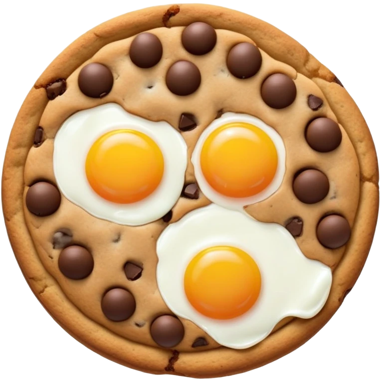 chocolate chip cookie with a sunny side up egg on top emoji