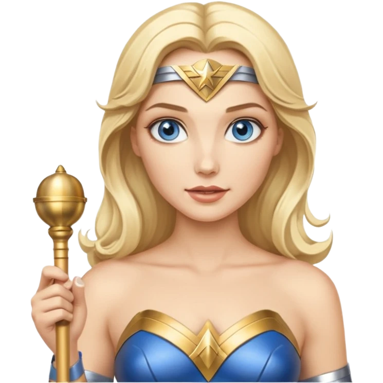 Blonde blue eyes Wonder Woman holding bell and baton  emoji