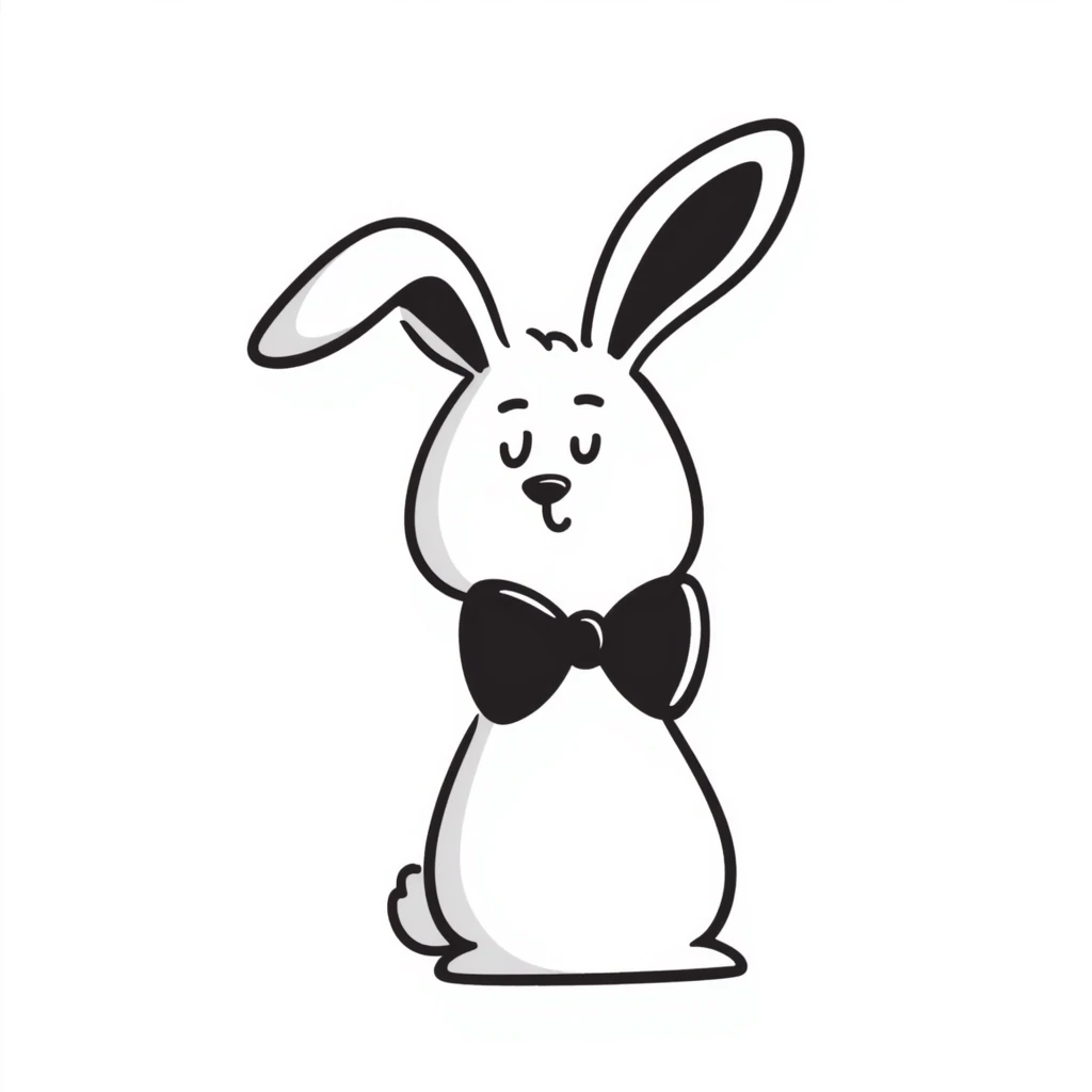 cute bunny with a big bow tie, simple and playful, hand drawn doodle style emoji