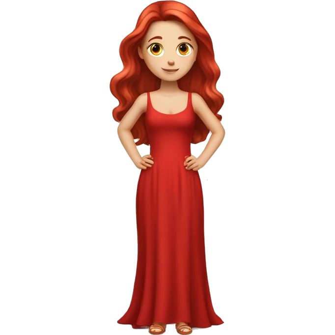 Fair-skin-elegant-girl-in-red-long-dress-with-long-red-hair emoji