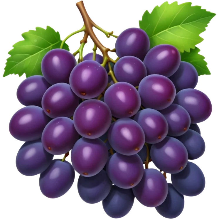 concord grape, stylized bunch of deep purple grapes, shiny and plump, green stem emoji