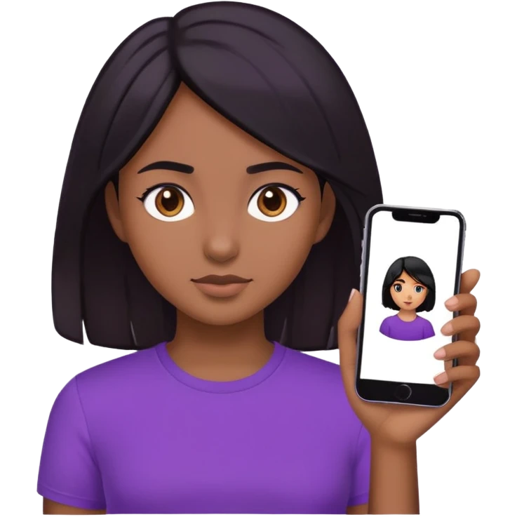 Girl with purple shirt and brown skin with black hair  emoji