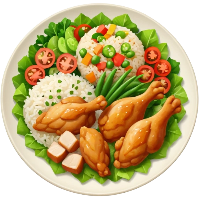 Chicken chunks and rice with salad emoji