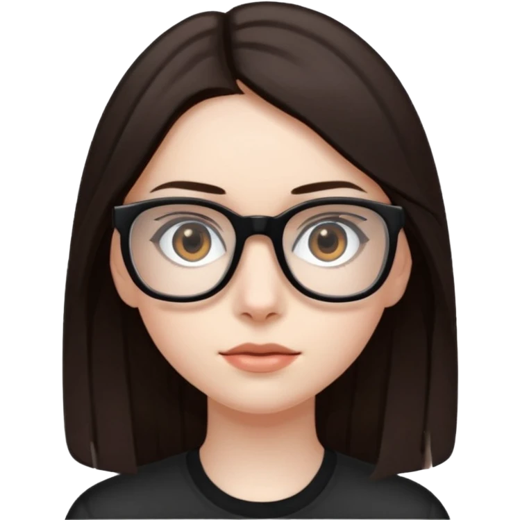 une ado, brune aux cheuveux tres fonces longs lisses blanche, ,lunettes carres noires, yeux bruns  emoji