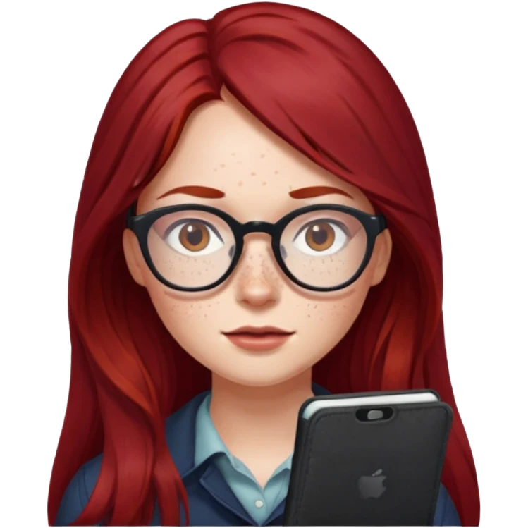 girl with long dark red hair and and glasses emoji