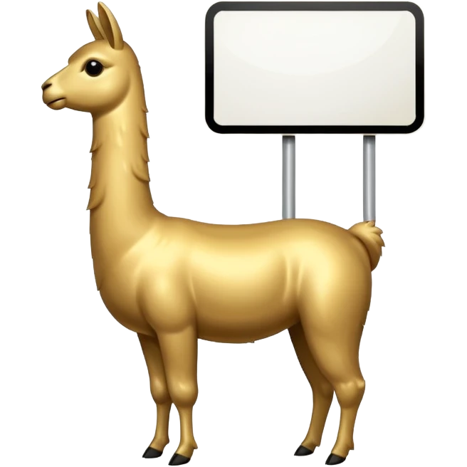 A small golden llama silhouette with a white sign on its side emoji