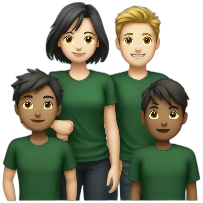  students club of 7 members (3 boys and 4 girls) with dark green shirt emoji