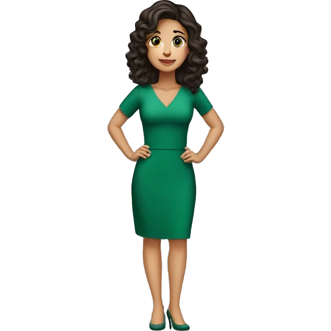 wavy dark hair 35 years old caucasian latina brunette with green dress emoji