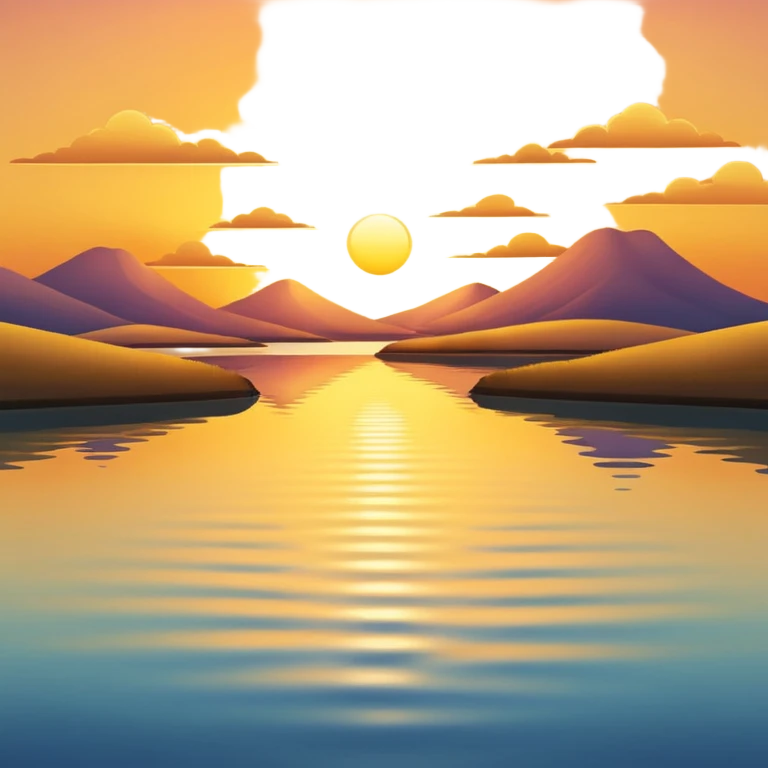 A 3D cartoon sunset over an estuary, golden reflection on calm water, scenic and peaceful, Memoji-style. emoji