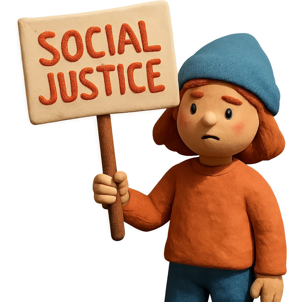 girl with blue beanie holding a protest flag for social justice emoji