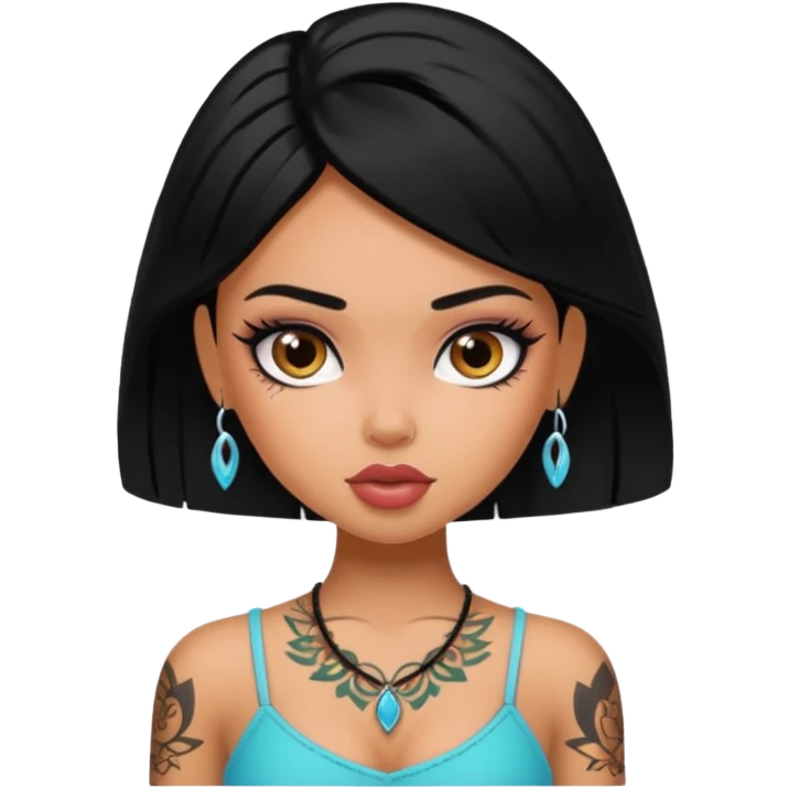 black haired pretty bratz baddie with small tattoo emoji