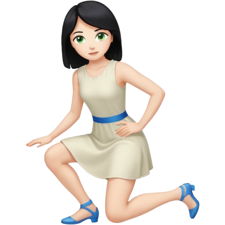 prince, black hair, blue eyes, garment, woman, blonde hair, green eyes, bending knee, sleveless white dress, emoji