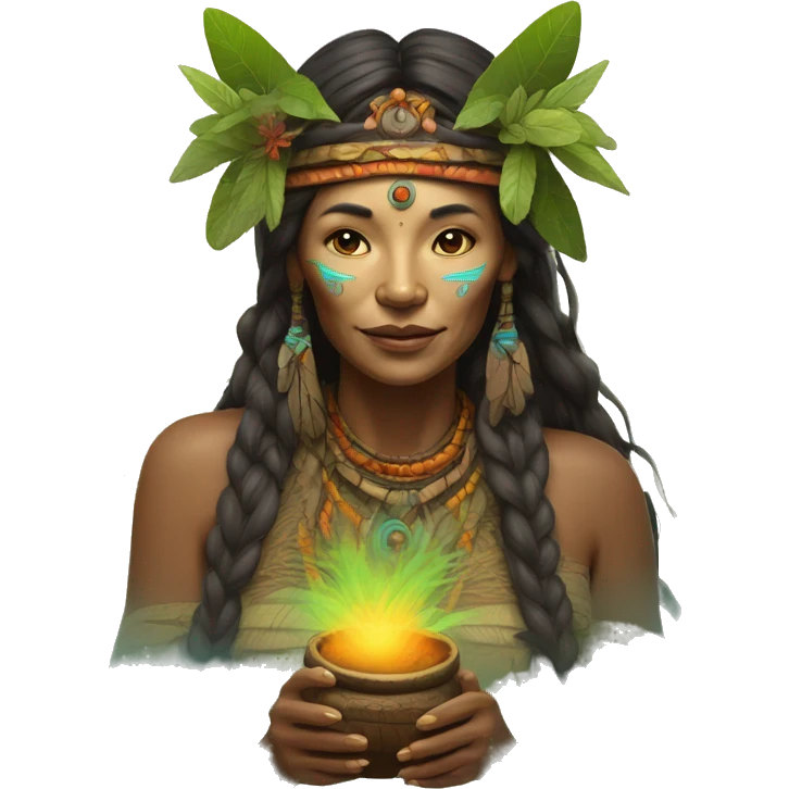 shaman woman with Polish features with ayahuasca brew emoji