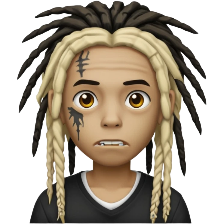 Zombi boy with dreads that are black and blonde with white shirt on emoji