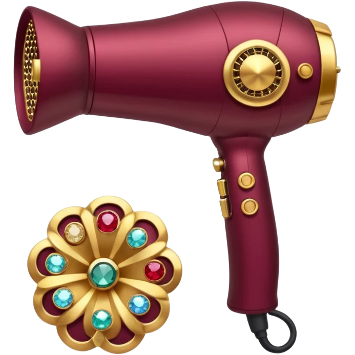 burgundy blow dryer covered in jewelry emoji