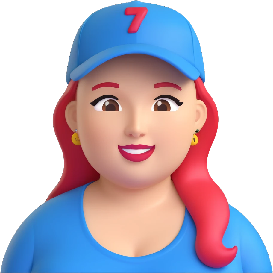 A plus-size woman with a cap that says "Komarova" in a 3D emoji style. emoji