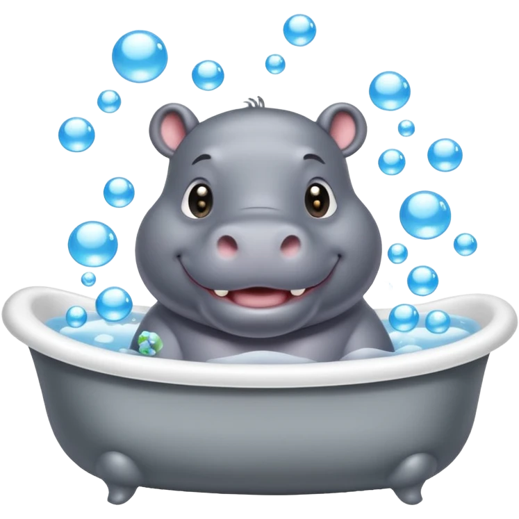 happy hippo with bubbles in bathtub emoji