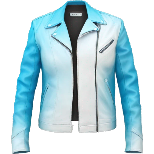 Realistic side view of a sky blue to white ombre leather jacket. emoji