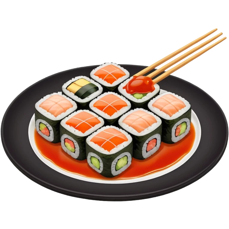 Sushi rolls with sauce on top in a plate emoji