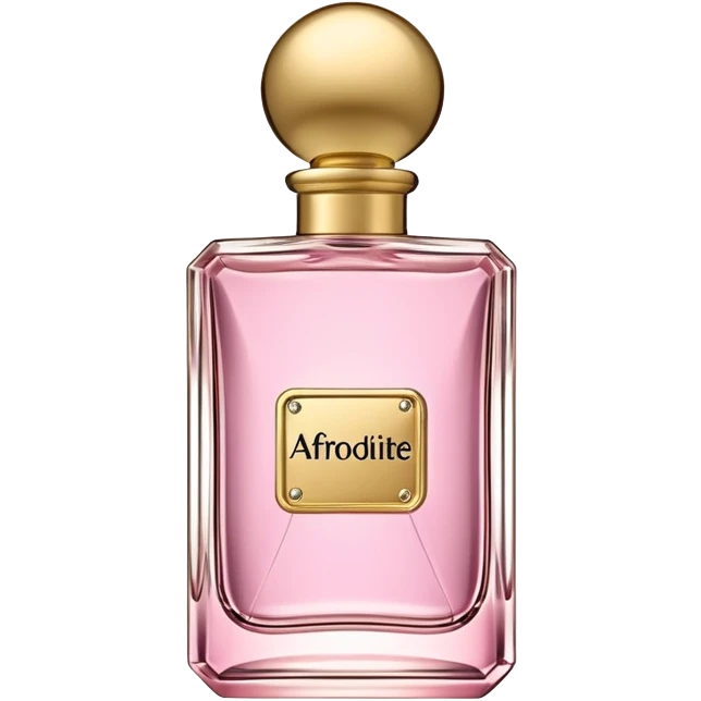 rectangle perfume light pink liquid gold cylinder cap written AFRODITE b emoji