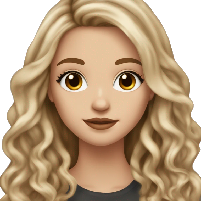 White girl with long voluminous brown hair with blonde highlights balayage, hazel eyes and nose ring emoji