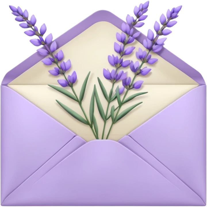 Pastel light whitish purple envelope with lavender flowers laying on top  emoji