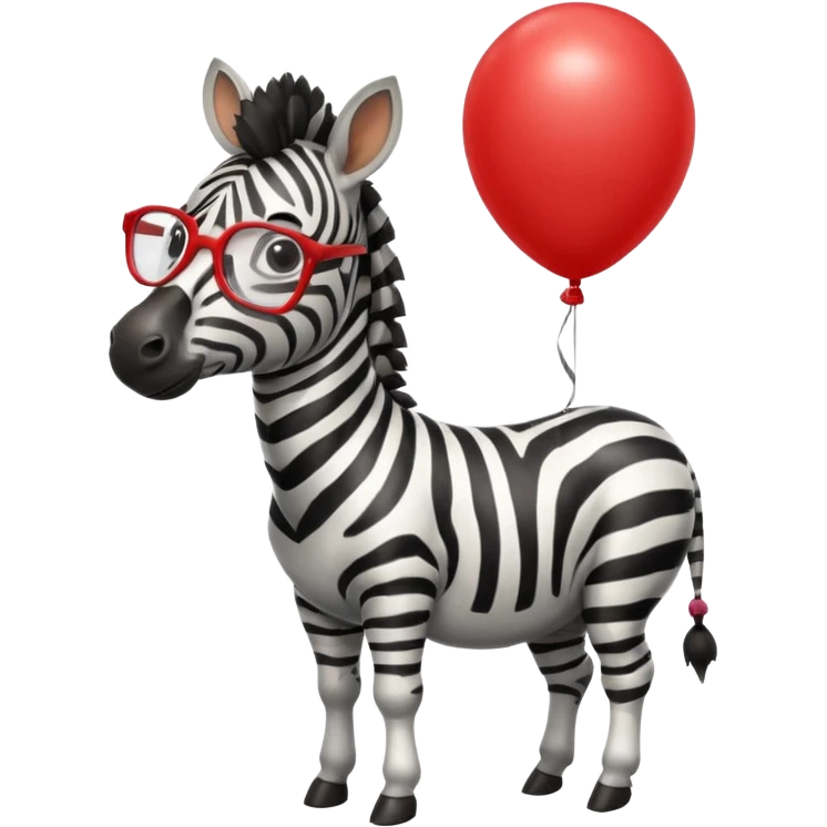 zebra holding red balloon in hand with glasses emoji