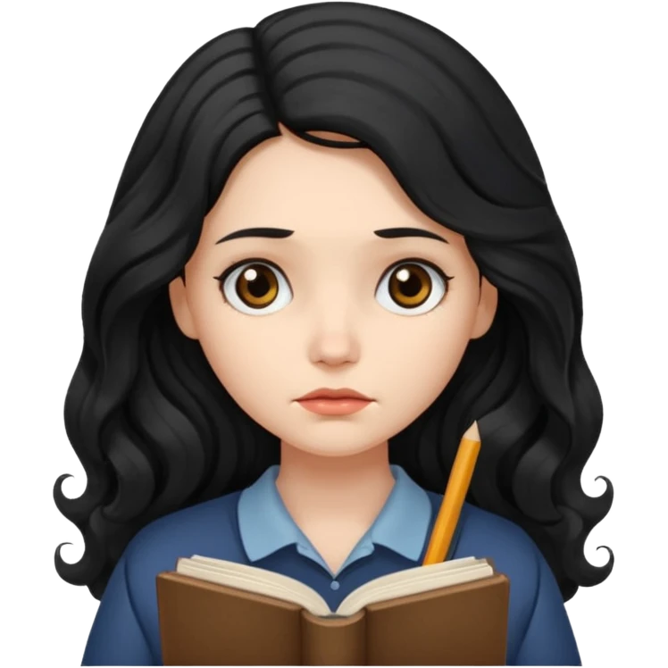 Long Hair Women with Book, Black wavy hair, sad

 emoji