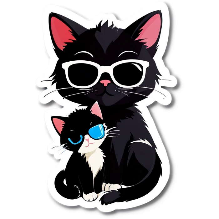 Black Cat with sunglasses hugging a kitten emoji