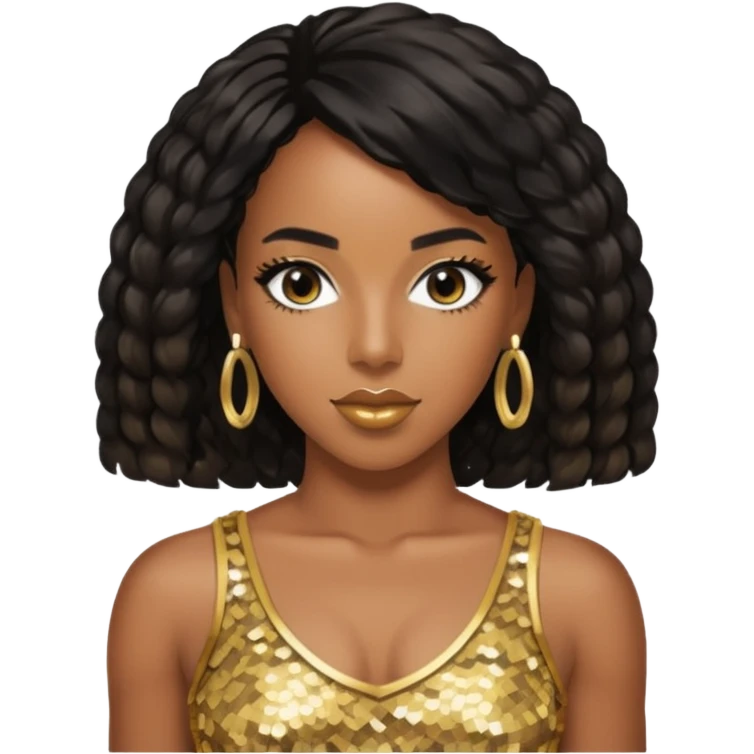 Kelly Rowland with black hair, gold sequin crop top  emoji