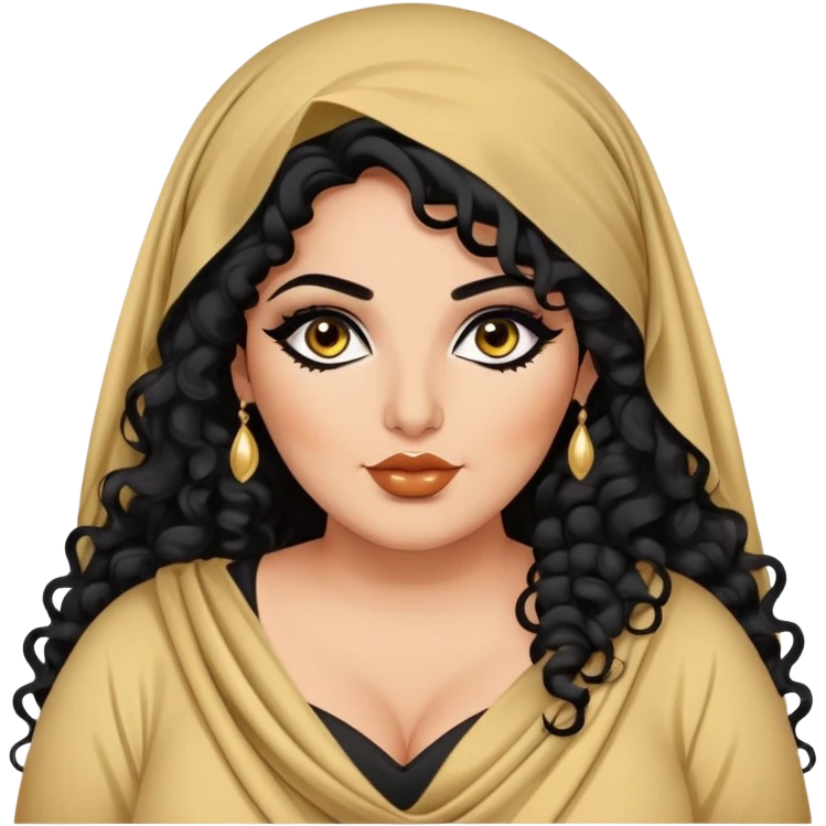 big plus size, arab, long black curly hair, baddie,pretty, makeup, lipgloss, black eyeliner, loose dupatta
 emoji