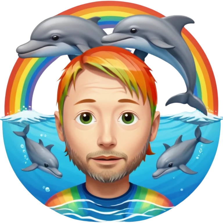 Thom Yorke with dolphins and rainbows in the background  emoji