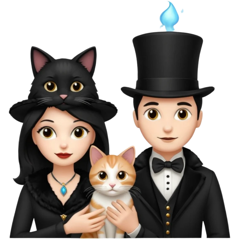 magician couple and their pet cat emoji