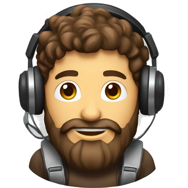 Homme brun avec une barbe avec un casque de jeux vidéo emoji