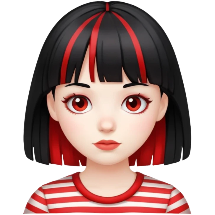 Pale girl, black hair with red striped hair and bangs emoji