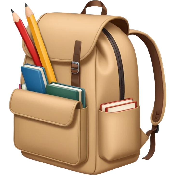 hands placing books and pencils into a backpack, simple and friendly emoji
