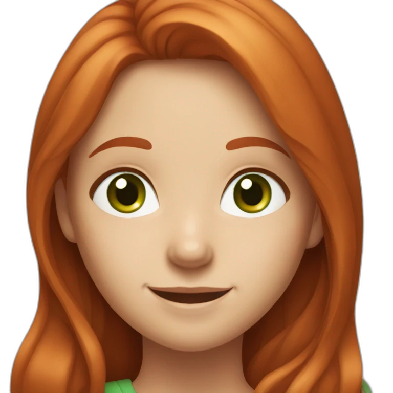 Smiling Redhead girl with long hair, freckles on face and green eyes  emoji