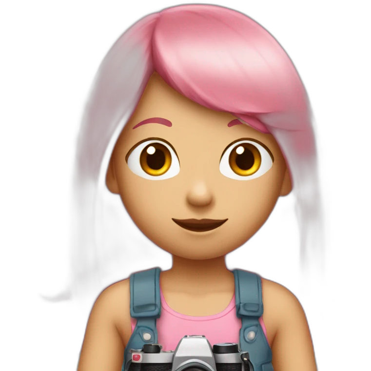 girl with long, straight rose hair with bangs and holding camera and wearing pink tank top emoji