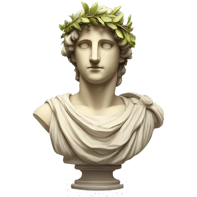 Emoji of an ancient young Greek statue, in VR headset, with a laurel wreath on head, DIGITAL UNIVERSITY emoji