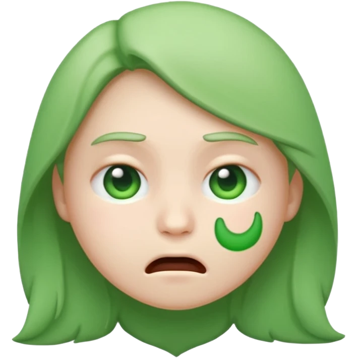 green sick face emoji, nauseous expression,
cute emoji style, mobile game emoji,
soft 3D look, white outline sticker style,
no background emoji