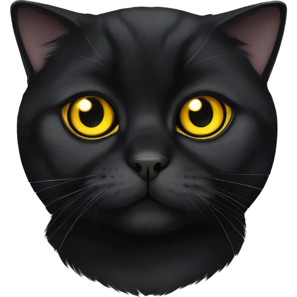 Scottish fold black cat withe round big yellow eyes emoji