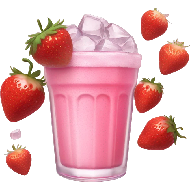 pink drink with ice and strawberries inside emoji