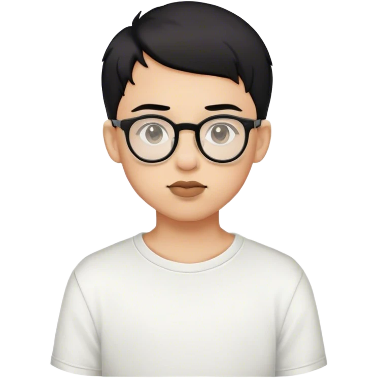 a boy with glasses, black short hair, using septum piercing, emoji