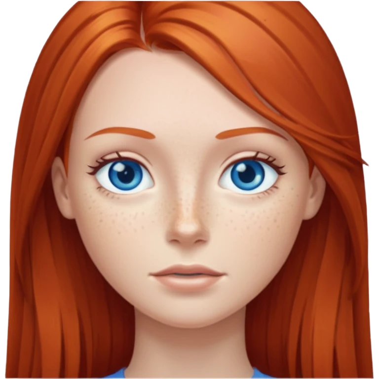 A red head with long straight hair, she has blue eyes  emoji