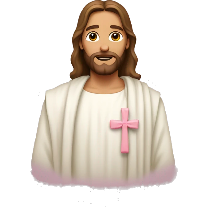 Jesus with a light pink bow on his head emoji