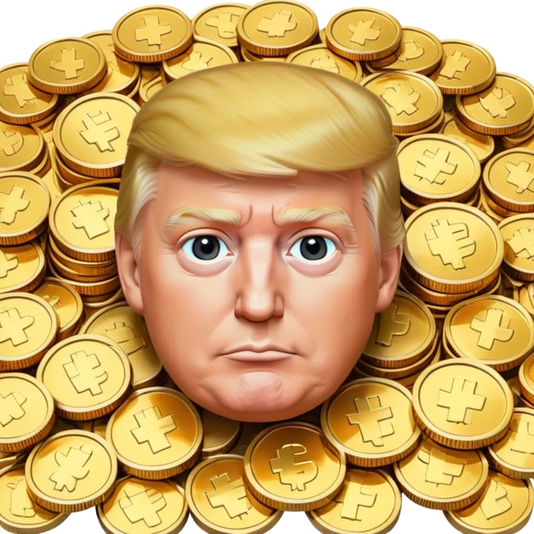 President Trump surrounded by gold coins emoji