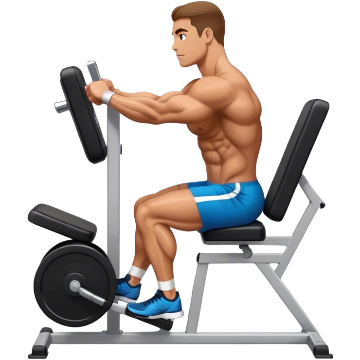 side-view bodybuilder seated weighted calf-raise machine lower leg exercise emoji