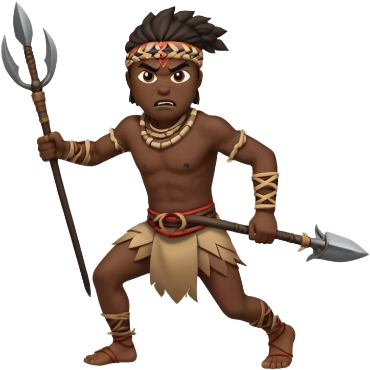 an angry tribal man holding a spear and running left emoji