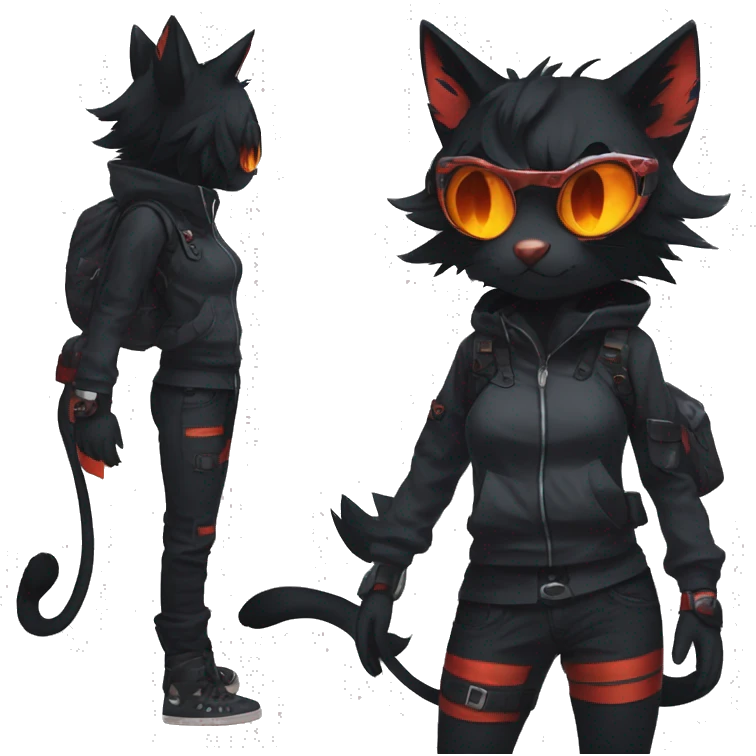 Edgy Shy Anthro boyish cool pretty dark black Litten-Pokémon-cat-fursona techwear emoji